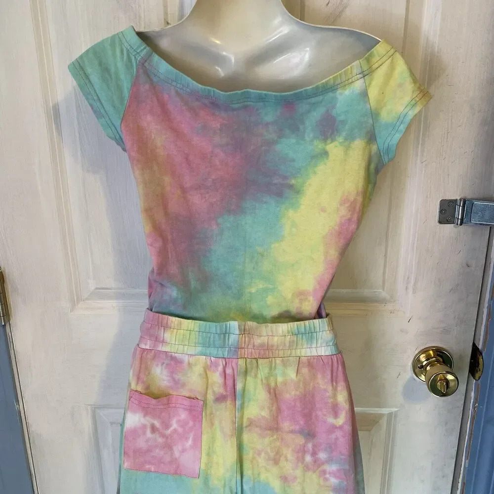 Y2K 1Piece Joggers Jumpsuit Women S Babydoll Tie Dye Boho Stretch Comfort Pocket - Picture 7 of 10